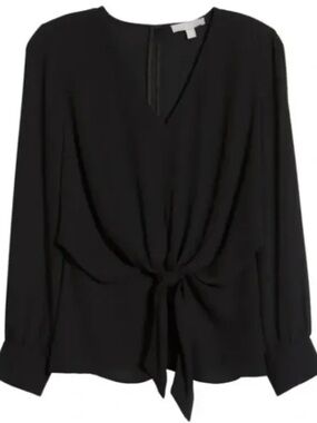 Timing Black Long-Sleeve Tie-Front Blouse